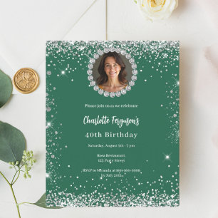 Birthday emerald green diamond photo invitation