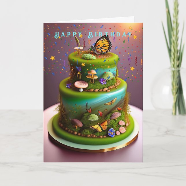  Birthday Enchanted Forest Butterflies Mushrooms Card (Front)