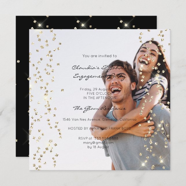 Birthday Engagement Spark Foto Confetti Champaigne Invitation (Front/Back)