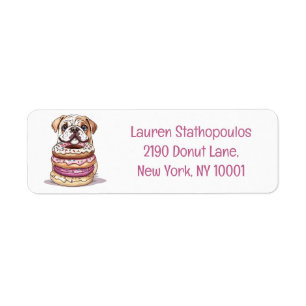 Birthday English Bulldogs Sprinkled Doughnuts Return Address Label