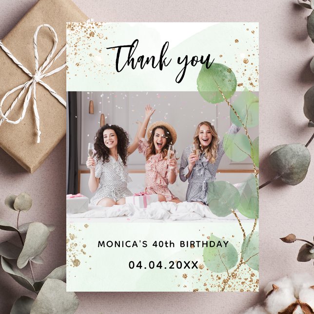 Birthday eucalyptus botanical photo thank you card (Creator Uploaded)