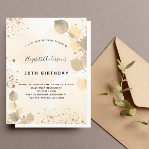 Birthday eucalyptus glitter golden fall foliage invitation postcard