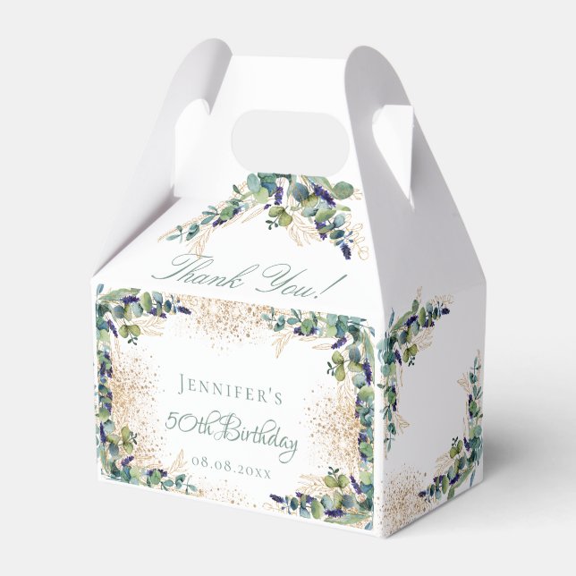 Birthday eucalyptus glitter name thank you favour box (Front Side)