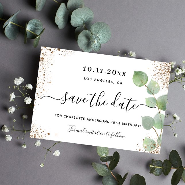 Birthday eucalyptus gold save the date (Creator Uploaded)