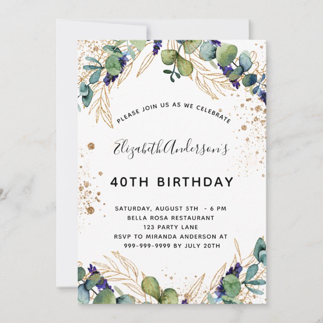 Birthday eucalyptus greenery elegant invitation (Front)