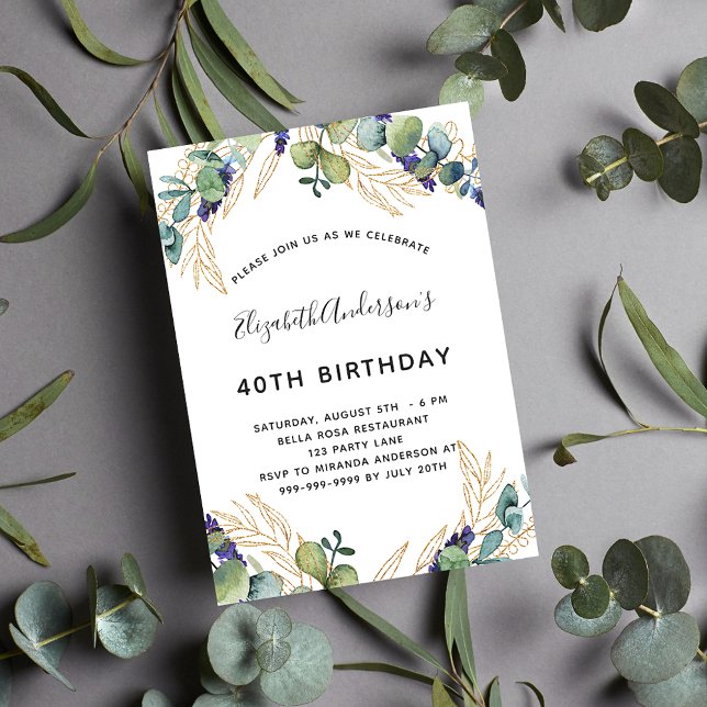 Birthday eucalyptus greenery elegant invitation (Creator Uploaded)