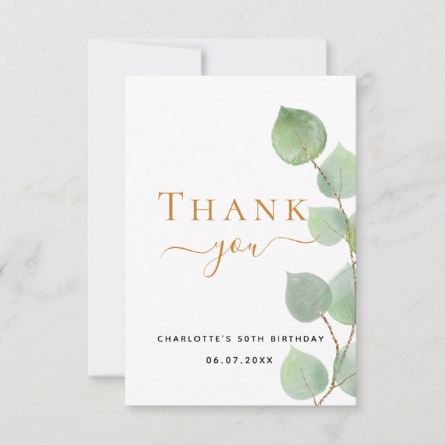 Birthday eucalyptus greenery elegant thank you card (Front)