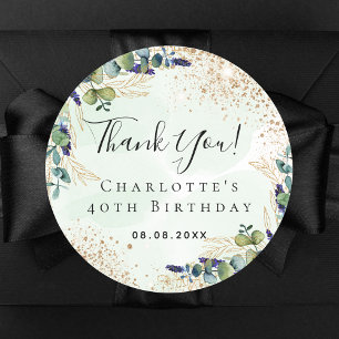 Birthday eucalyptus greenery glitter thank you classic round sticker