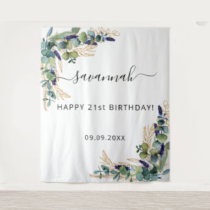 Birthday eucalyptus greenery gold monogram tapestry