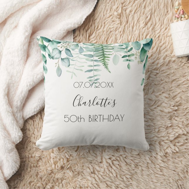 Birthday eucalyptus greenery name elegant cushion (Blanket)