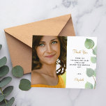 Birthday eucalyptus thank you card<br><div class="desc">A modern and elegant photo thank you card. A chic white background decorated with eucalyptus greenery.  Personalise and add your photo,  your thank you note and name.  
Back: white background.</div>