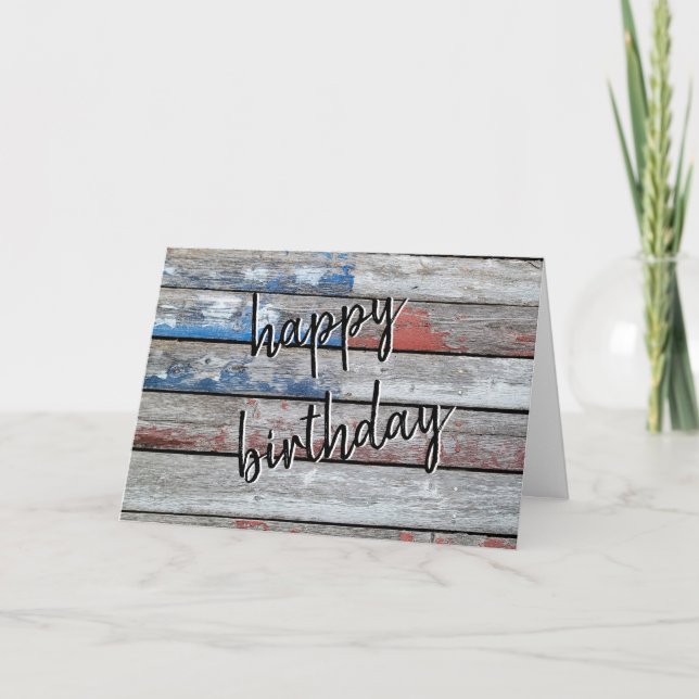 Birthday Faded American Flag on Wood   Card (Front)