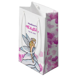 Birthday Fairy Princess Pink Hearts Fashion Sketch Small Gift Bag