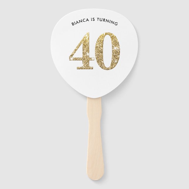BIRTHDAY FAN modern stylish chic gold glitter 40th (Front)