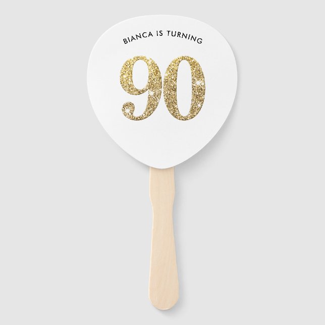 BIRTHDAY FAN modern stylish chic gold glitter 90th (Front)
