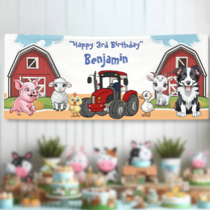 Birthday Farm Animal Barn and Red Tractor Party Banner