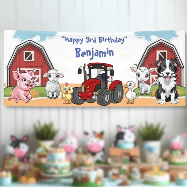 Birthday Farm Animal Barn and Red Tractor Party  Banner (Creator Uploaded)