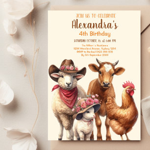 Birthday Farm Animals Barnyard Party Invitation