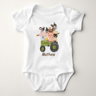 Birthday Farm animals on tractor, I’m one Baby Bod Bodysuit