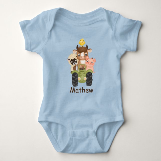 Birthday Farm animals on tractor, I’m one Baby Bodysuit (Front)