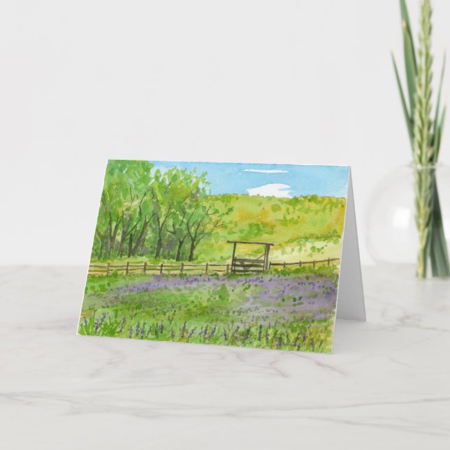 Birthday Farm Field Purple Lupines Watercolor Card (Front)