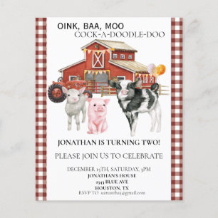 Birthday Farm Watercolor Cow Pig Barn