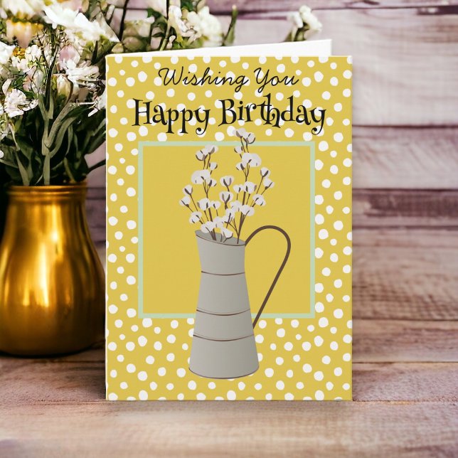 Birthday Farmhouse Bouquet WillowsFolded Note Card (Birthday card for anyone.  Simple and Sweet message inside.)
