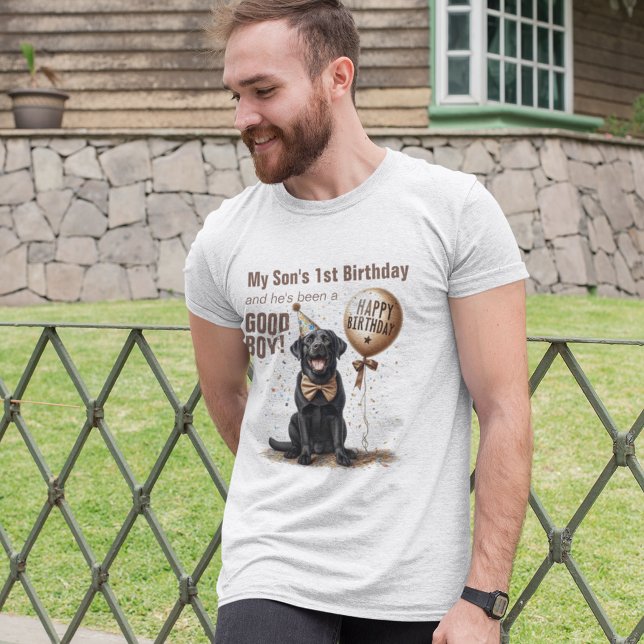 Birthday Father Black Lab Custom T-Shirt (cute happy birthday balloon black labrador confetti party hat  t-shirt for dad)