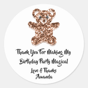 Birthday Favour Glitter Brown Sweet Bear White Classic Round Sticker