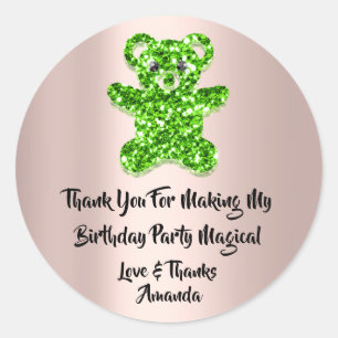 Birthday Favour Glitter Green Spark Glitter Bear Classic Round Sticker