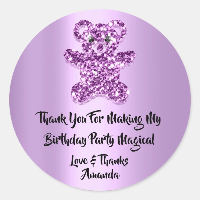  Birthday Favour Glitter Purple Violet Glitter Bea Classic Round Sticker (Front)
