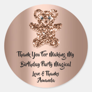 Birthday Favour Glitter Rose Brown Glitter Bear Classic Round Sticker