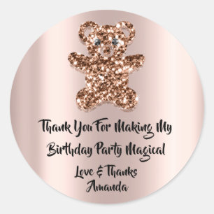 Birthday Favour Glitter Sweet Brown Glitter Bear Classic Round Sticker