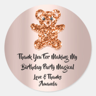 Birthday Favour Rose Orange Spark Glitter Bear Classic Round Sticker