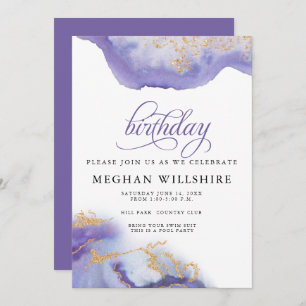 Birthday February Amethyst Watercolor Geode Invitation