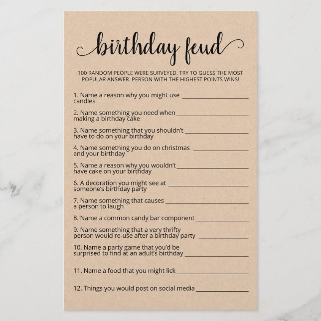 Birthday Feud game with Answers (Front)