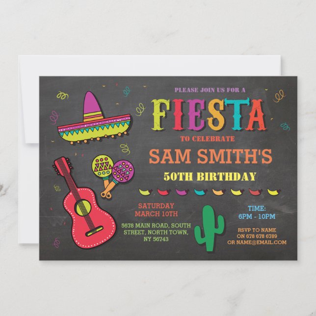 Birthday Fiesta Mexico Mexican Hat Party Invite (Front)