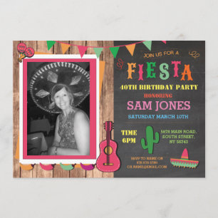 Birthday Fiesta Mexico Mexican Photo Party Invite