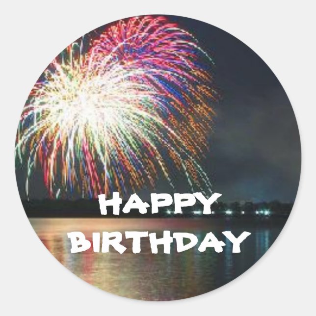 BIRTHDAY: Fireworks at the Lake Celebration Classic Round Sticker (Front)