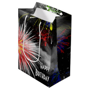 Birthday Fireworks In Clouds Medium Gift Bag