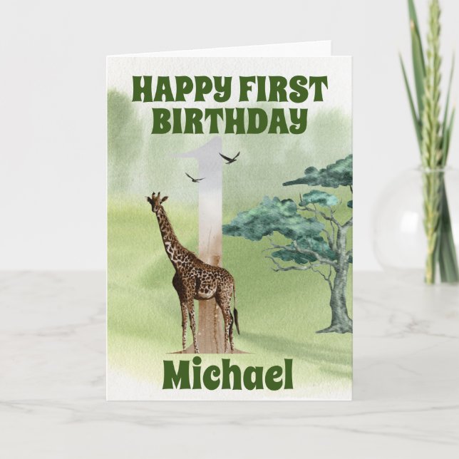  Birthday First 1st One Safari Giraffe Africa Card (Front)