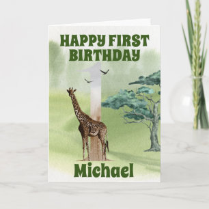  Birthday First 1st One Safari Giraffe Africa Card