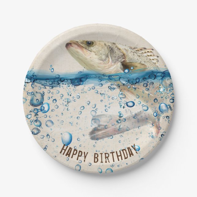 birthday fish jumping out of water paper plate (Front)
