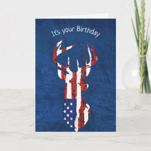 Birthday Flag Deer On Blue Leather Card