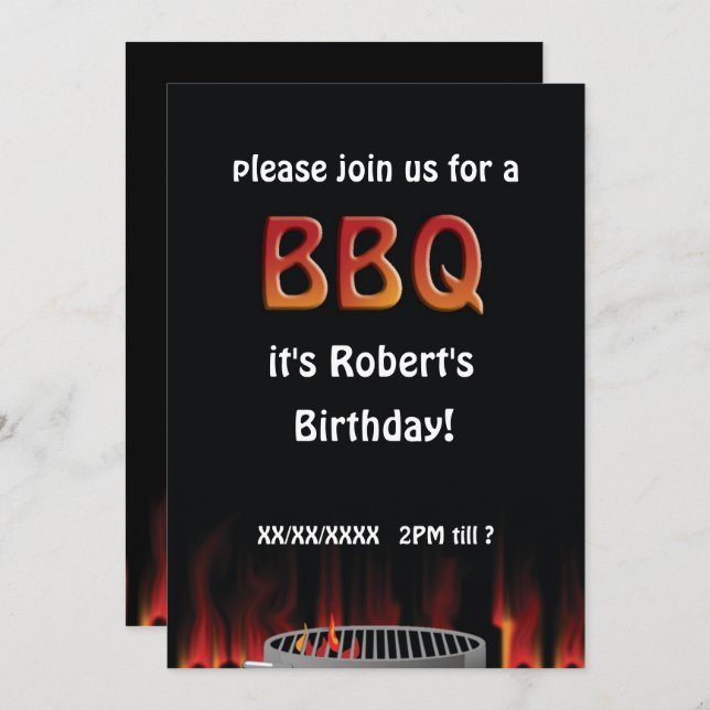 Birthday Flaming Hot BBQ Party Invitation (Front/Back)