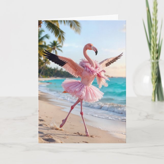 Birthday Flamingo In a Pink Tutu Card (Front)