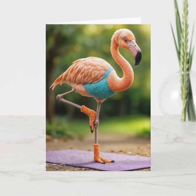 Birthday Flamingo In a Yoga Pose Card (Front)