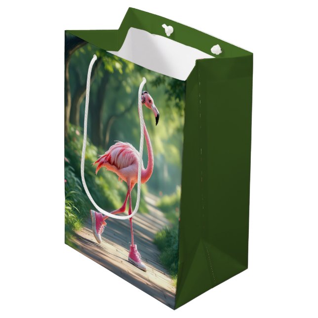 Birthday Flamingo In Sneakers With Headphones Medium Gift Bag (Front Angled)