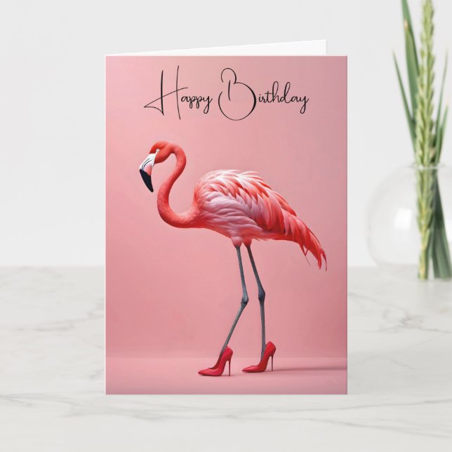 Birthday Flamingo With Red Shoes Card (Front)