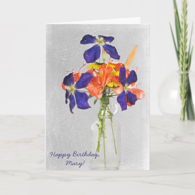 birthday-floral bouquet in retro bottle card (Front)